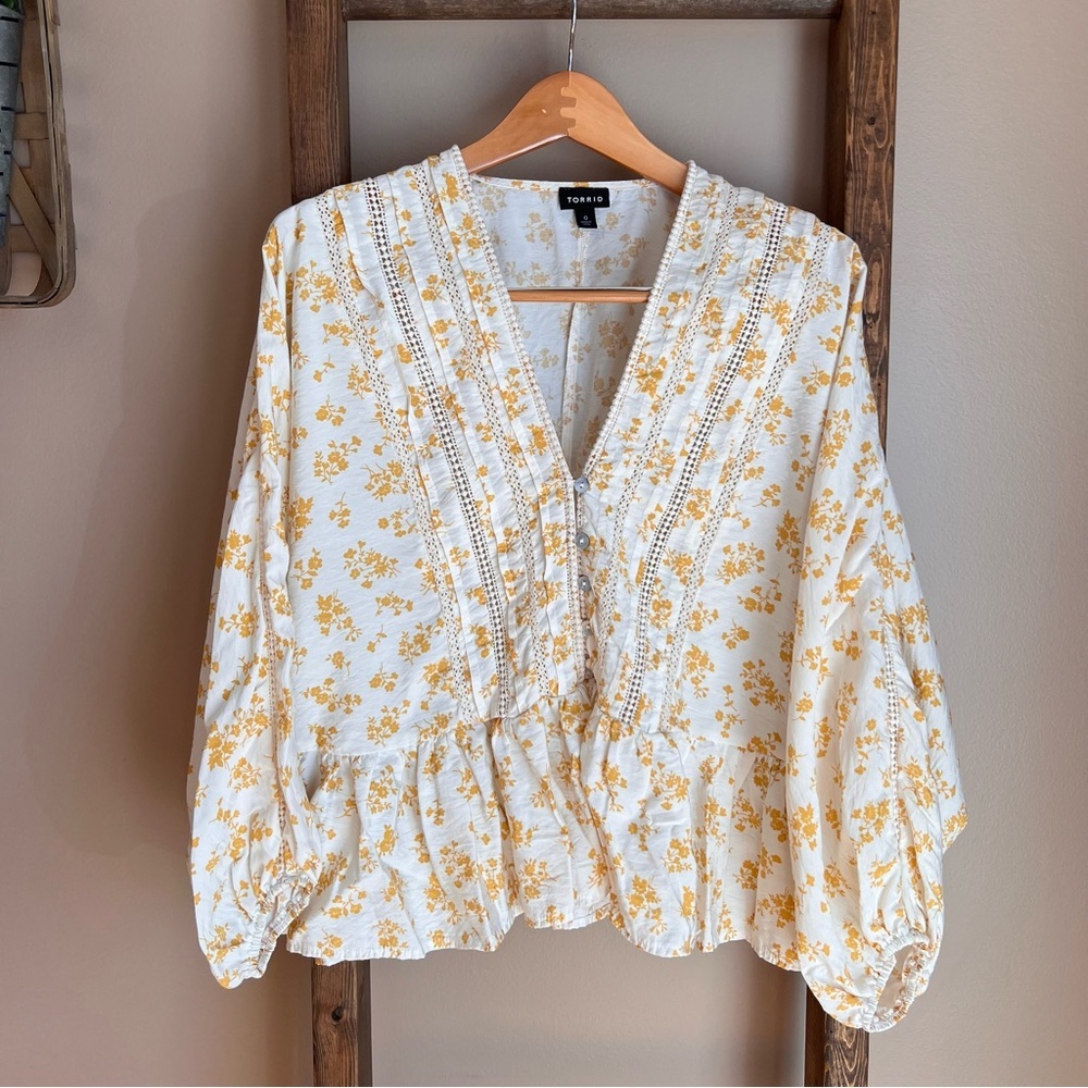 Torrid Yellow Floral Boho Flowy Blouse